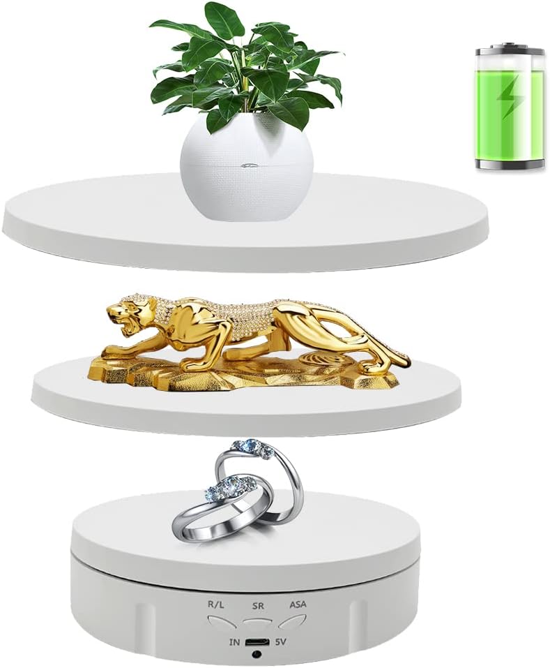 JAYEGT 3 in 1 Motorized Rotating Display Stand with 5.74/7.08/8.66 inch Replacement Cover，Max 22lbs Load , 3D Models, Cake -White - Image 1